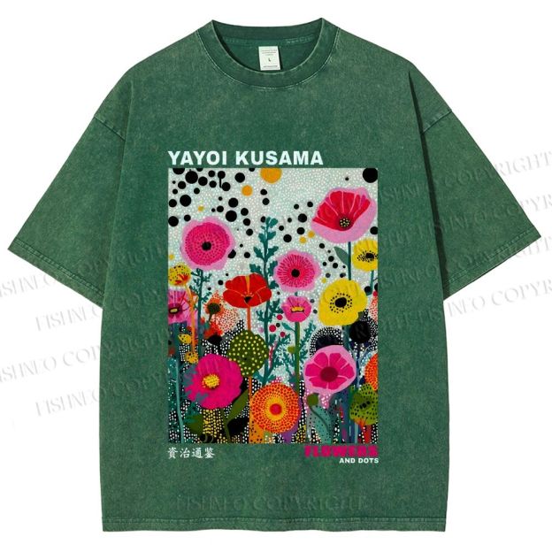 Unisex Yayoi Kusama Flower Printed Washed Tee