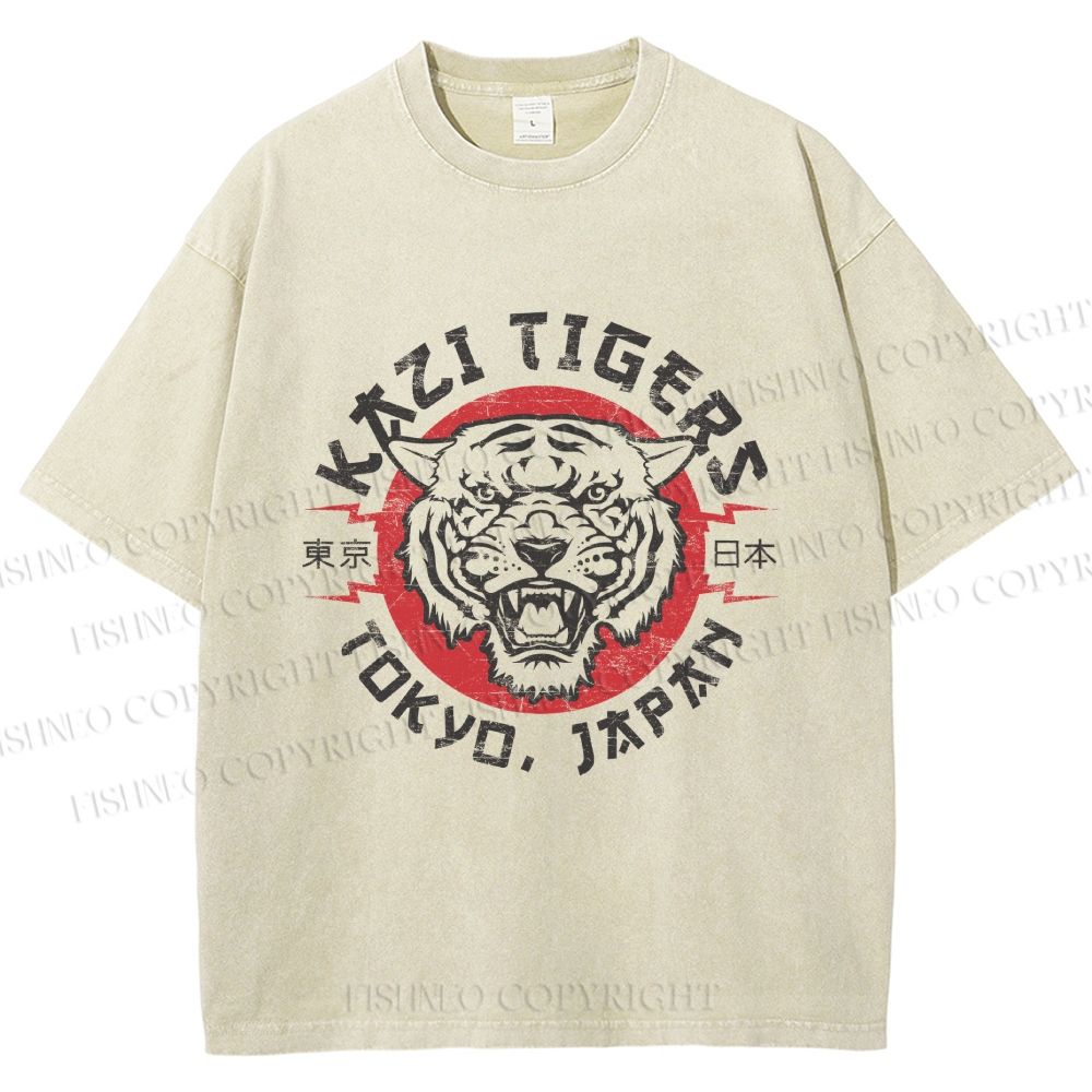 Unisex Japan Tokyo Tiger Printed Washed Tee