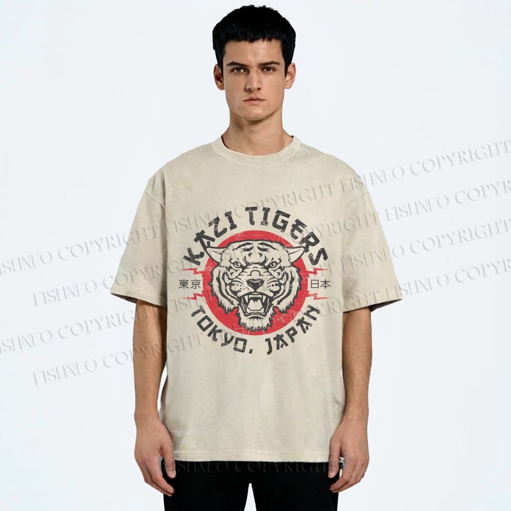 Unisex Japan Tokyo Tiger Printed Washed Tee