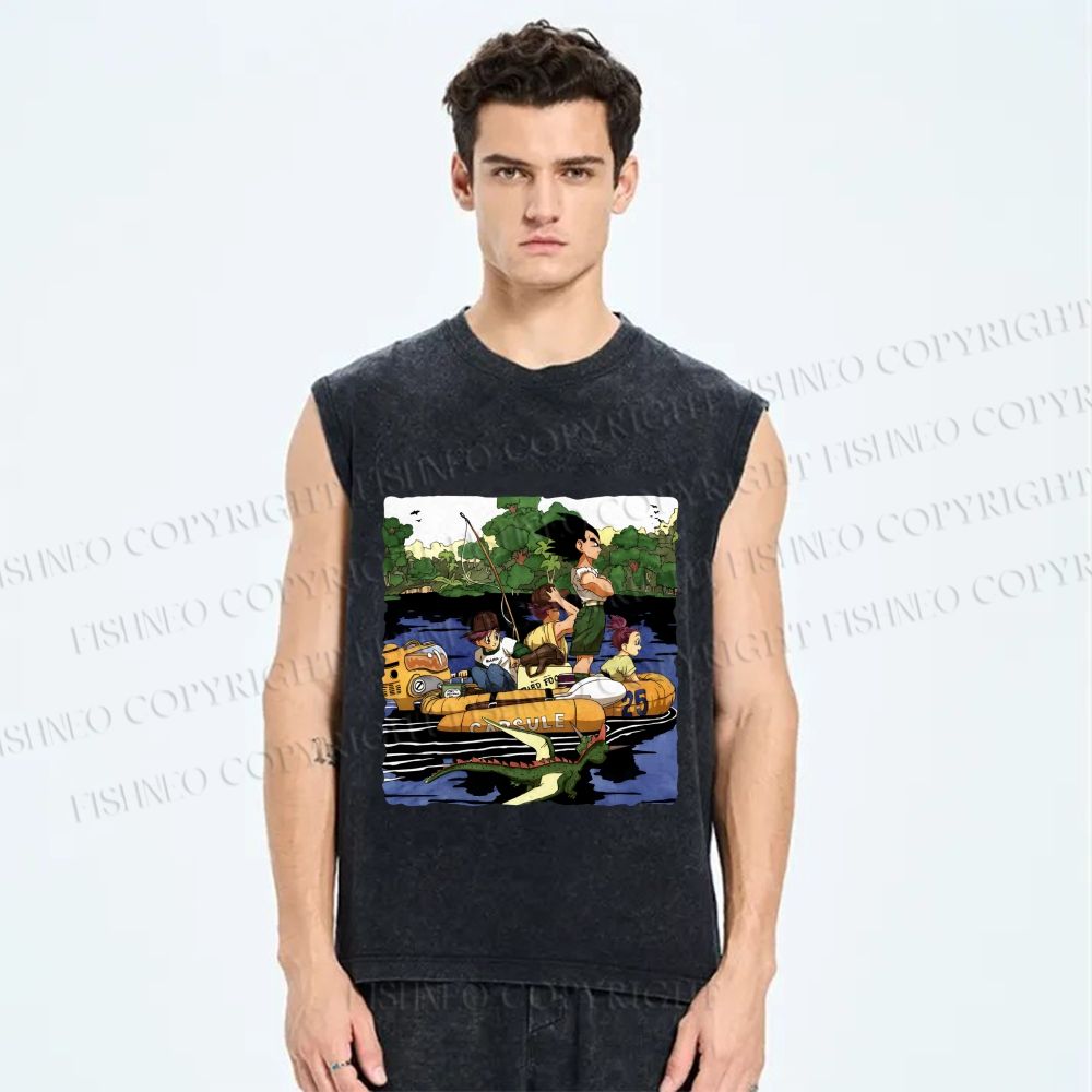 Unisex Dragon Ball Adventure on Board Printed Washed Tank Top