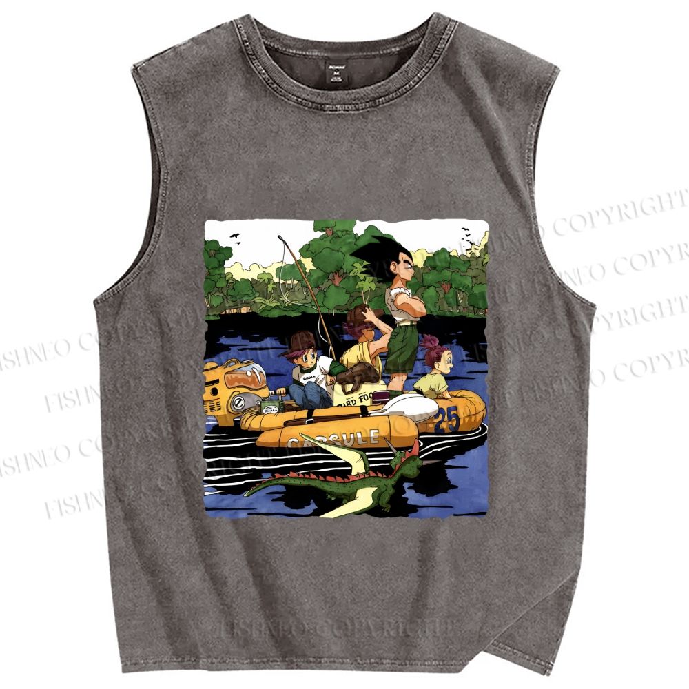 Unisex Dragon Ball Adventure on Board Printed Washed Tank Top