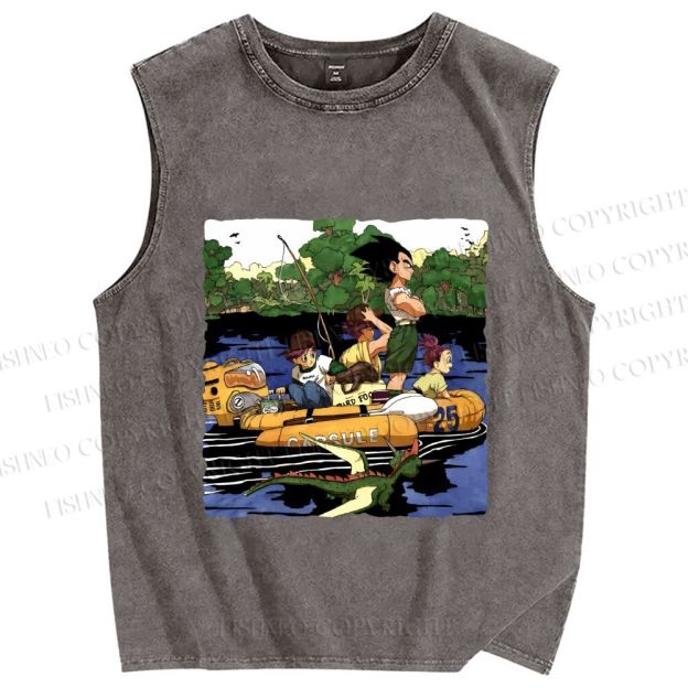 Unisex Dragon Ball Adventure on Board Printed Washed Tank Top