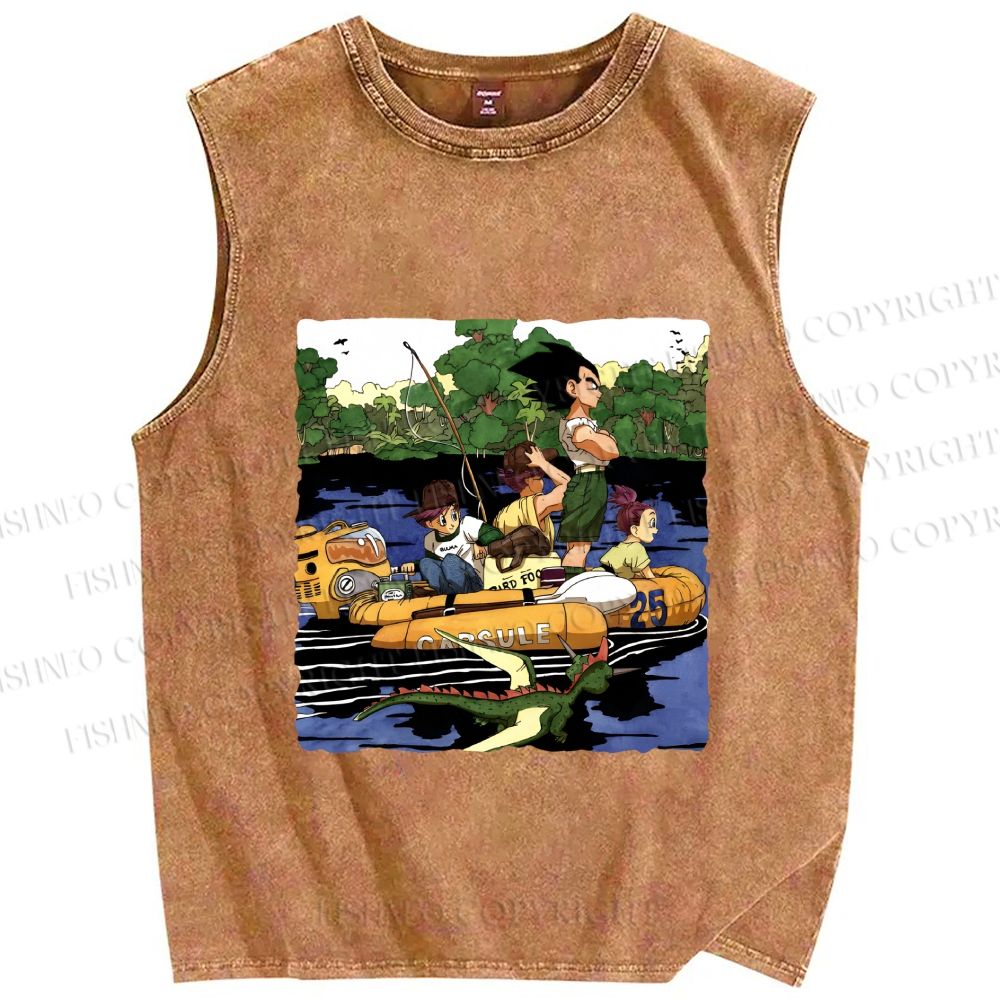 Unisex Dragon Ball Adventure on Board Printed Washed Tank Top