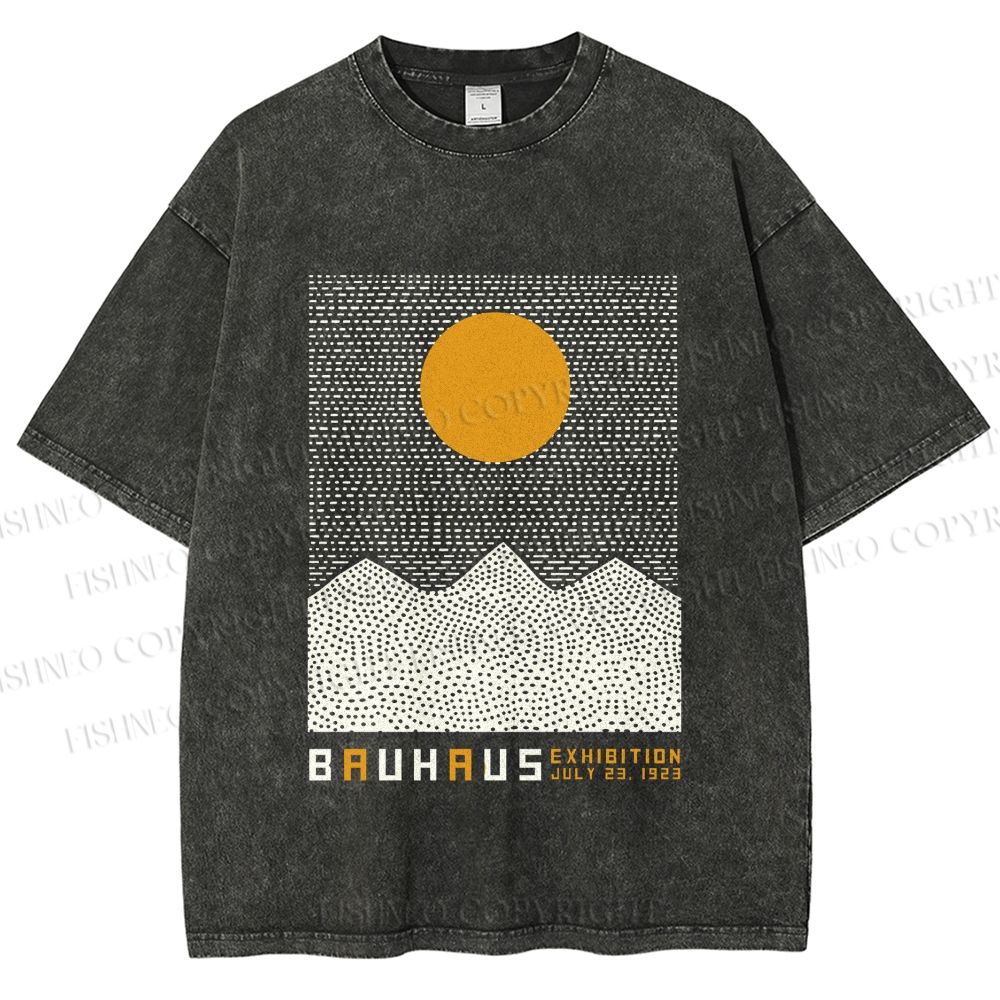 Unisex Bauhaus Mountain Sunrise Printed Washed Tee