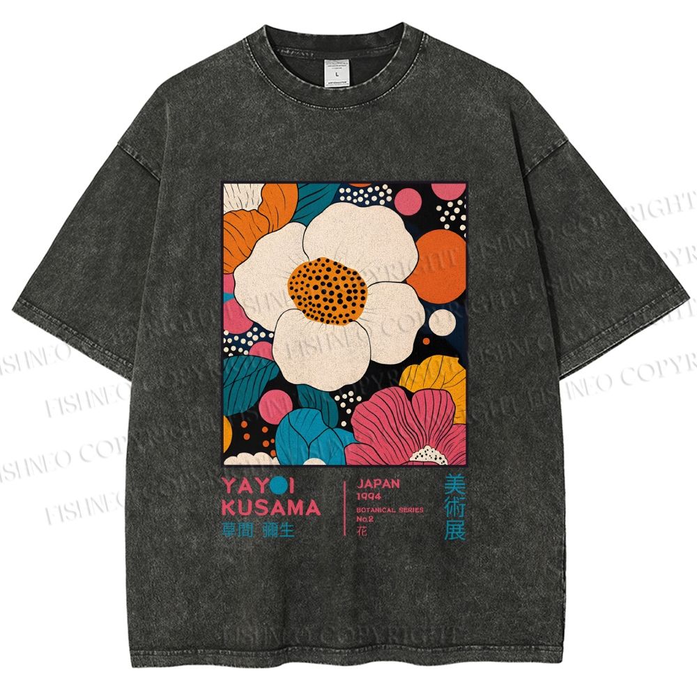 Unisex Yayoi Kusama Flowers Printed Washed Tee