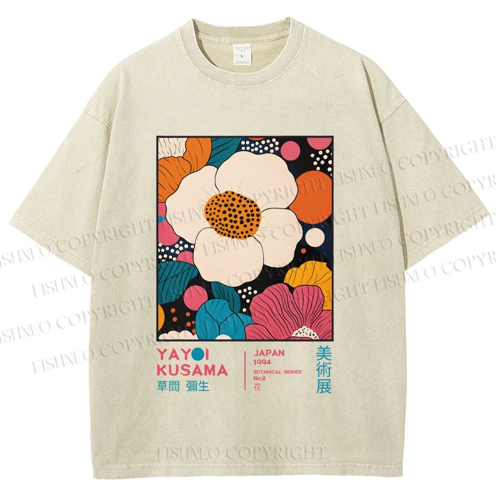 Unisex Yayoi Kusama Flowers Printed Washed Tee