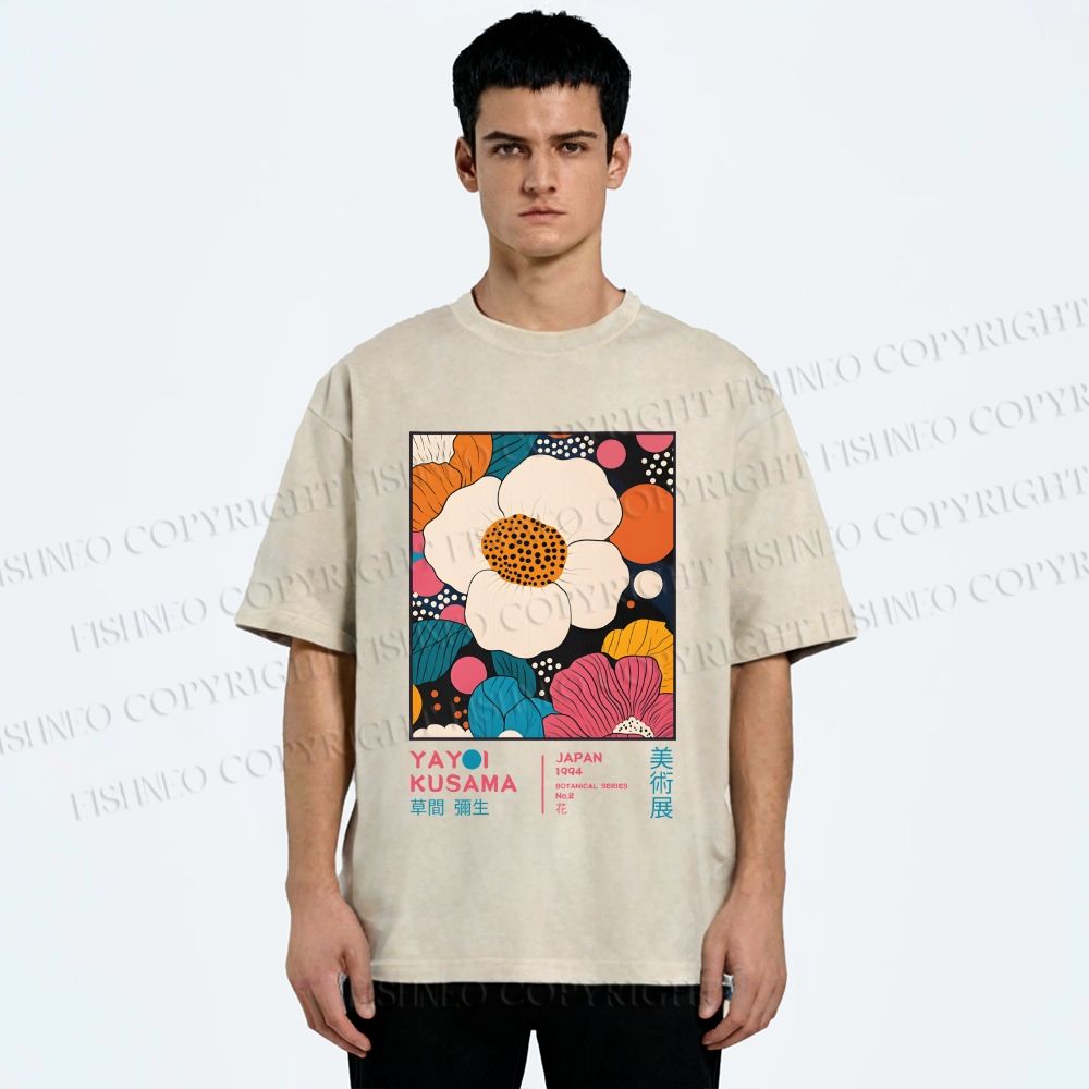Unisex Yayoi Kusama Flowers Printed Washed Tee