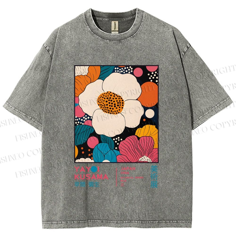 Unisex Yayoi Kusama Flowers Printed Washed Tee