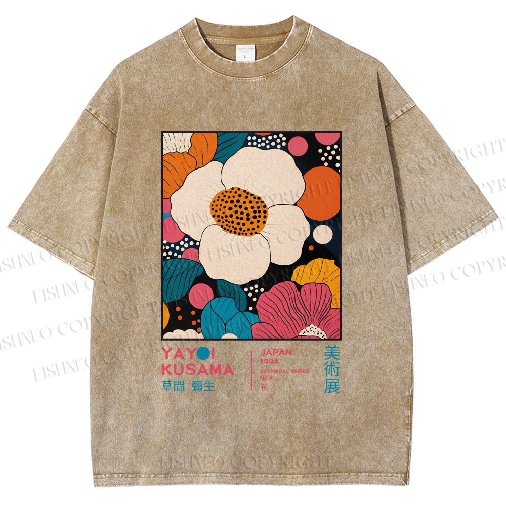 Unisex Yayoi Kusama Flowers Printed Washed Tee