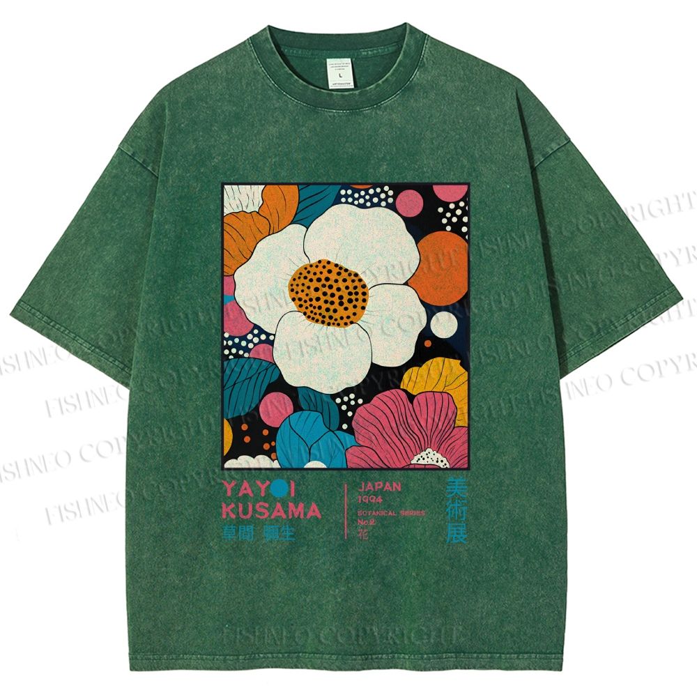 Unisex Yayoi Kusama Flowers Printed Washed Tee