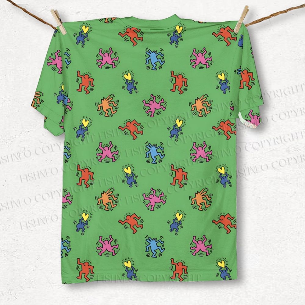 Unisex Keith Haring Dancing Figures Printed Classic Cotton T-shirt