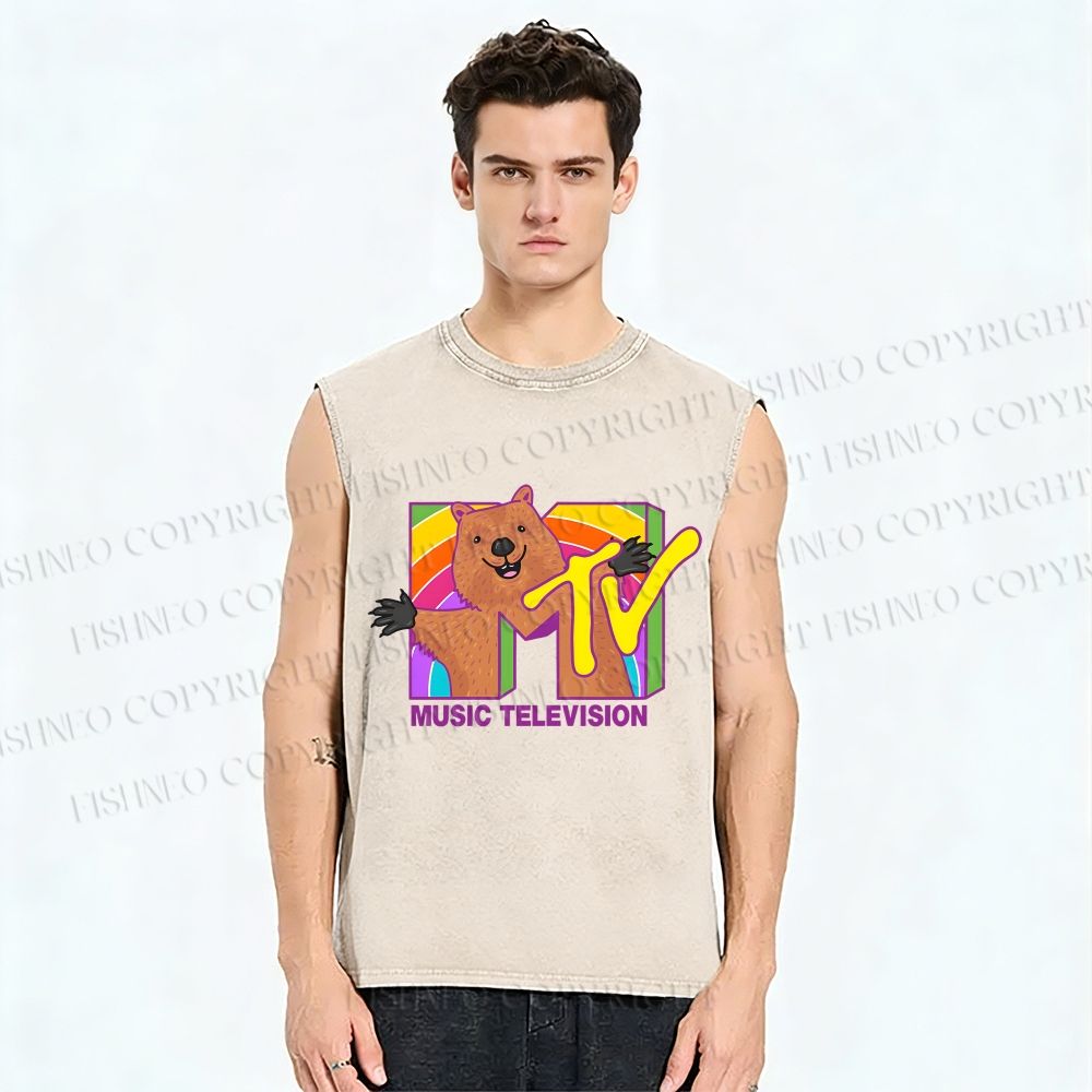 Unisex Mtv Music Television Hits Printed Washed Tank Top