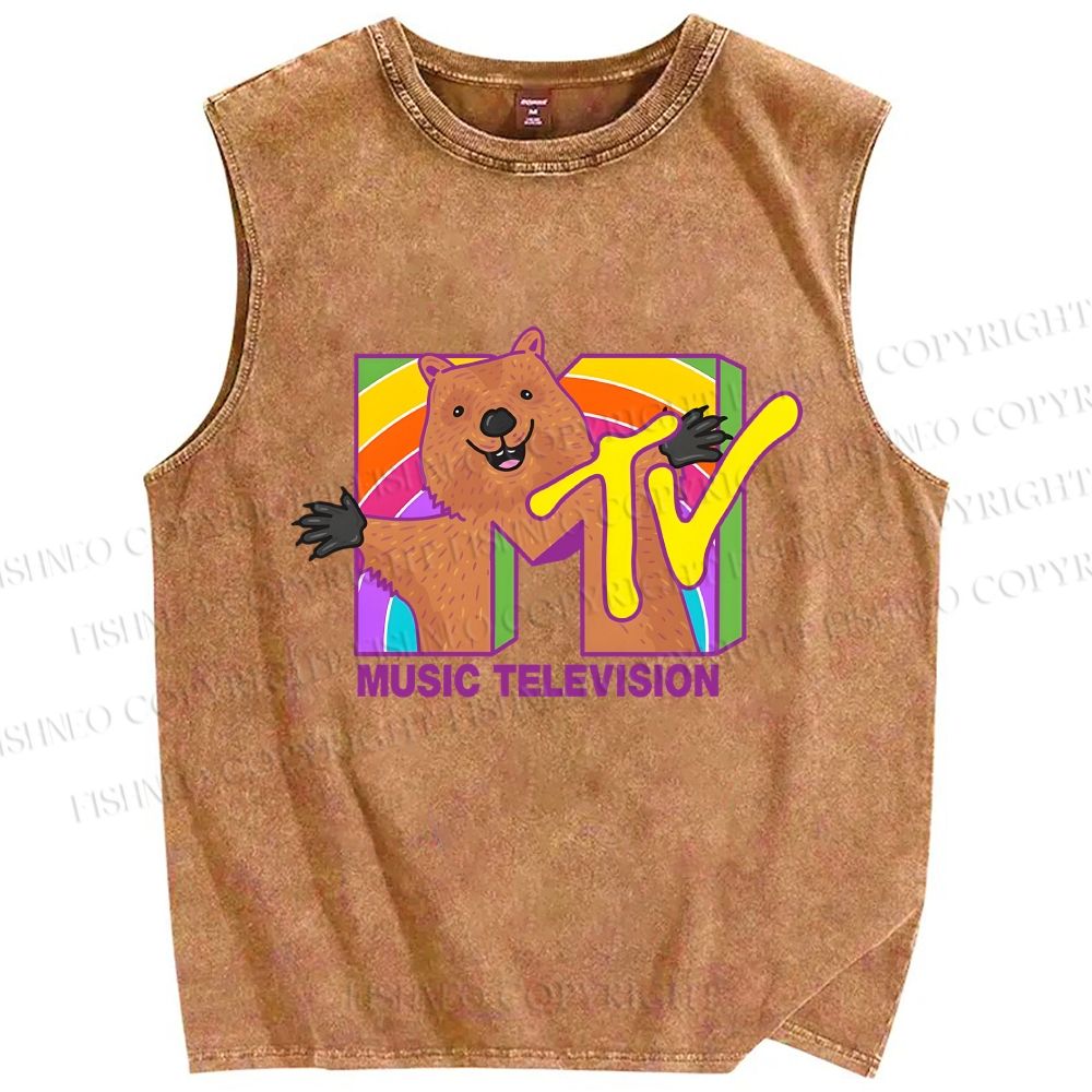 Unisex Mtv Music Television Hits Printed Washed Tank Top