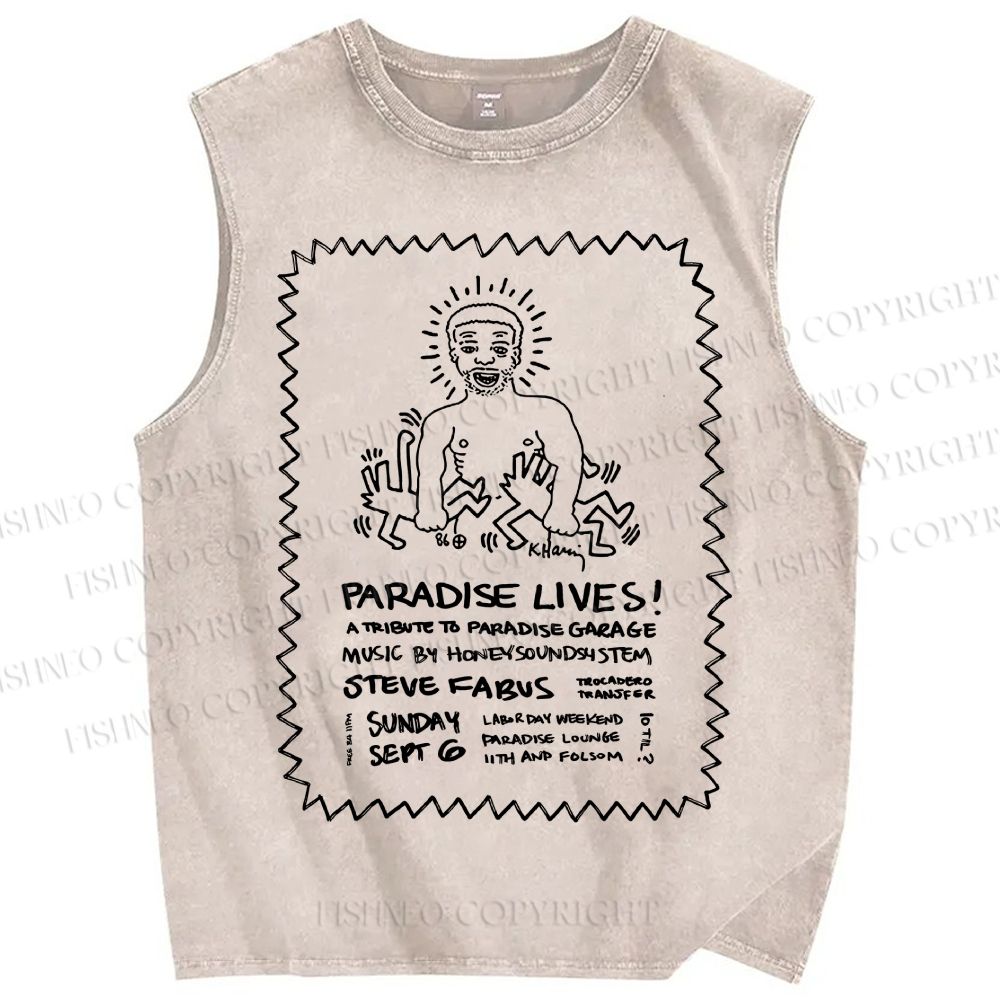 Unisex Keith Haring Paradise Lives Printed Washed Tank Top
