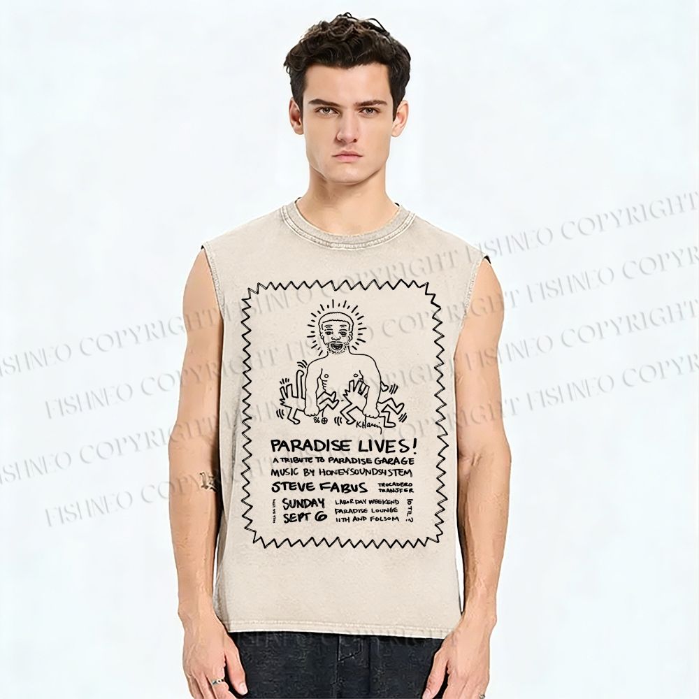Unisex Keith Haring Paradise Lives Printed Washed Tank Top