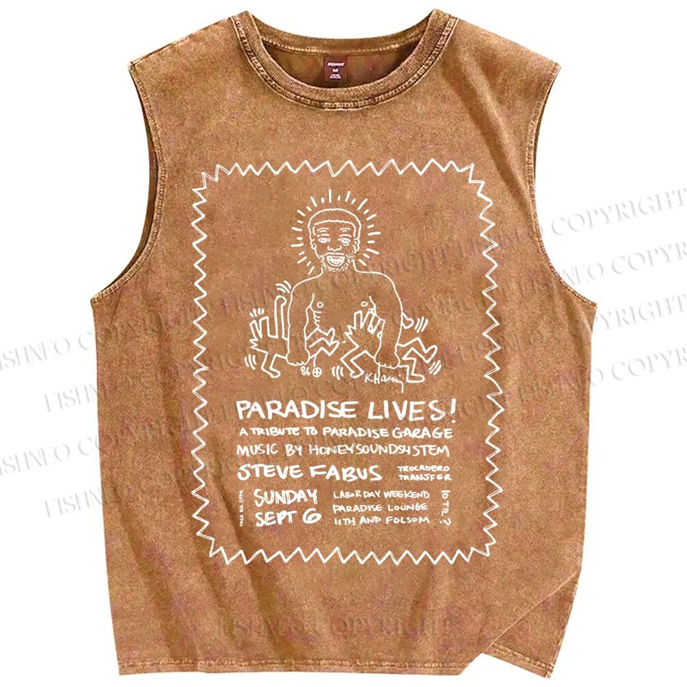 Unisex Keith Haring Paradise Lives Printed Washed Tank Top