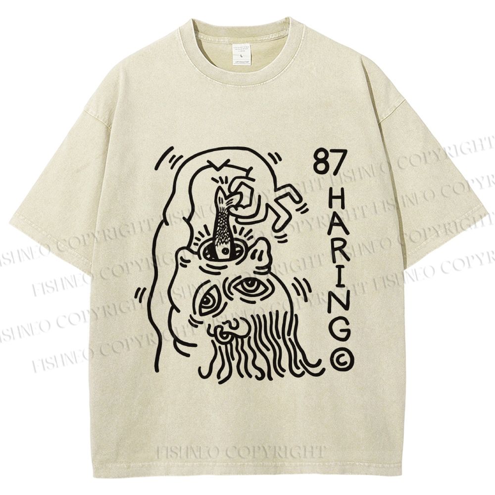 Unisex Keith Haring The Fish Eater Printed Washed Tee
