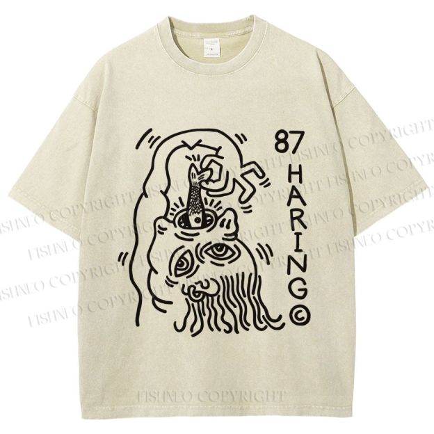 Unisex Keith Haring The Fish Eater Printed Washed Tee
