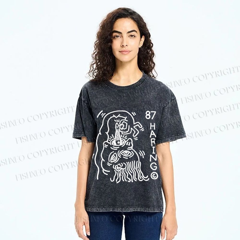 Unisex Keith Haring The Fish Eater Printed Washed Tee