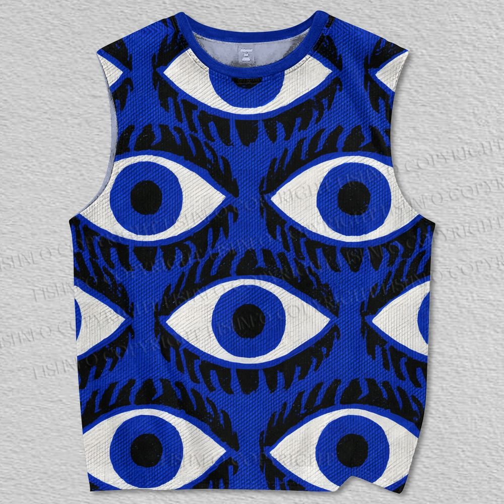 Unisex Giant Spooky Eyes in Blue Printed Tank Top