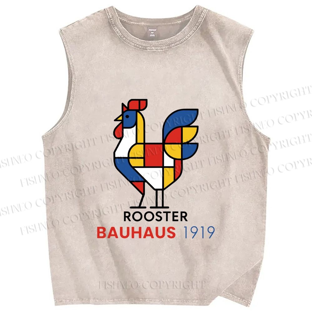 Unisex Bauhaus Mondrian Rooster 1919 Printed Washed Tank Top