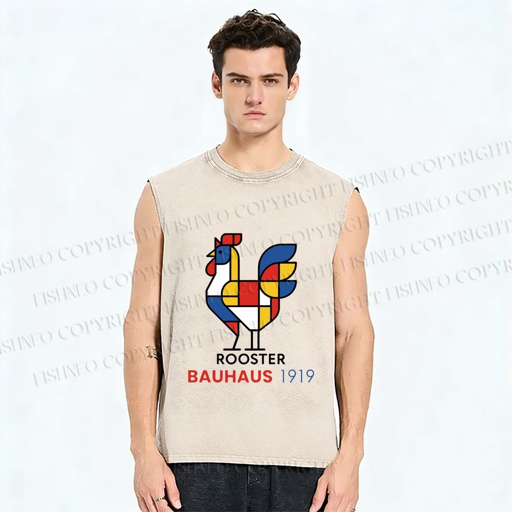 Unisex Bauhaus Mondrian Rooster 1919 Printed Washed Tank Top