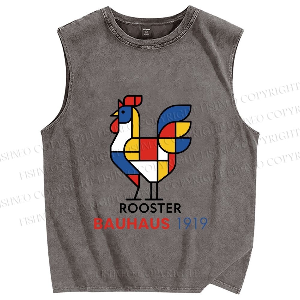 Unisex Bauhaus Mondrian Rooster 1919 Printed Washed Tank Top