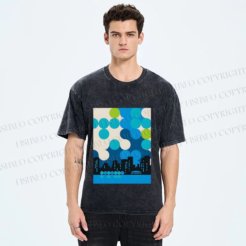 Unisex Bauhaus City Printed Washed Tee