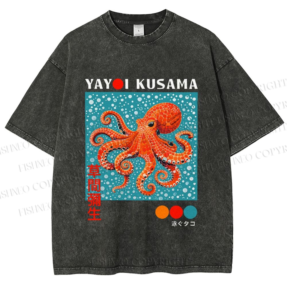 Unisex Yayoi-Style Octopus Printed Washed Tee