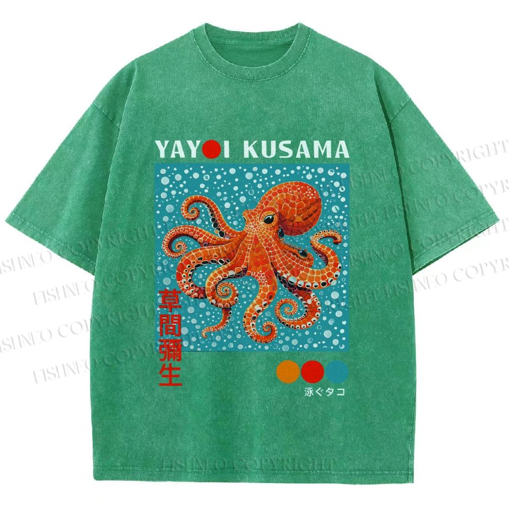 Unisex Yayoi-Style Octopus Printed Washed Tee
