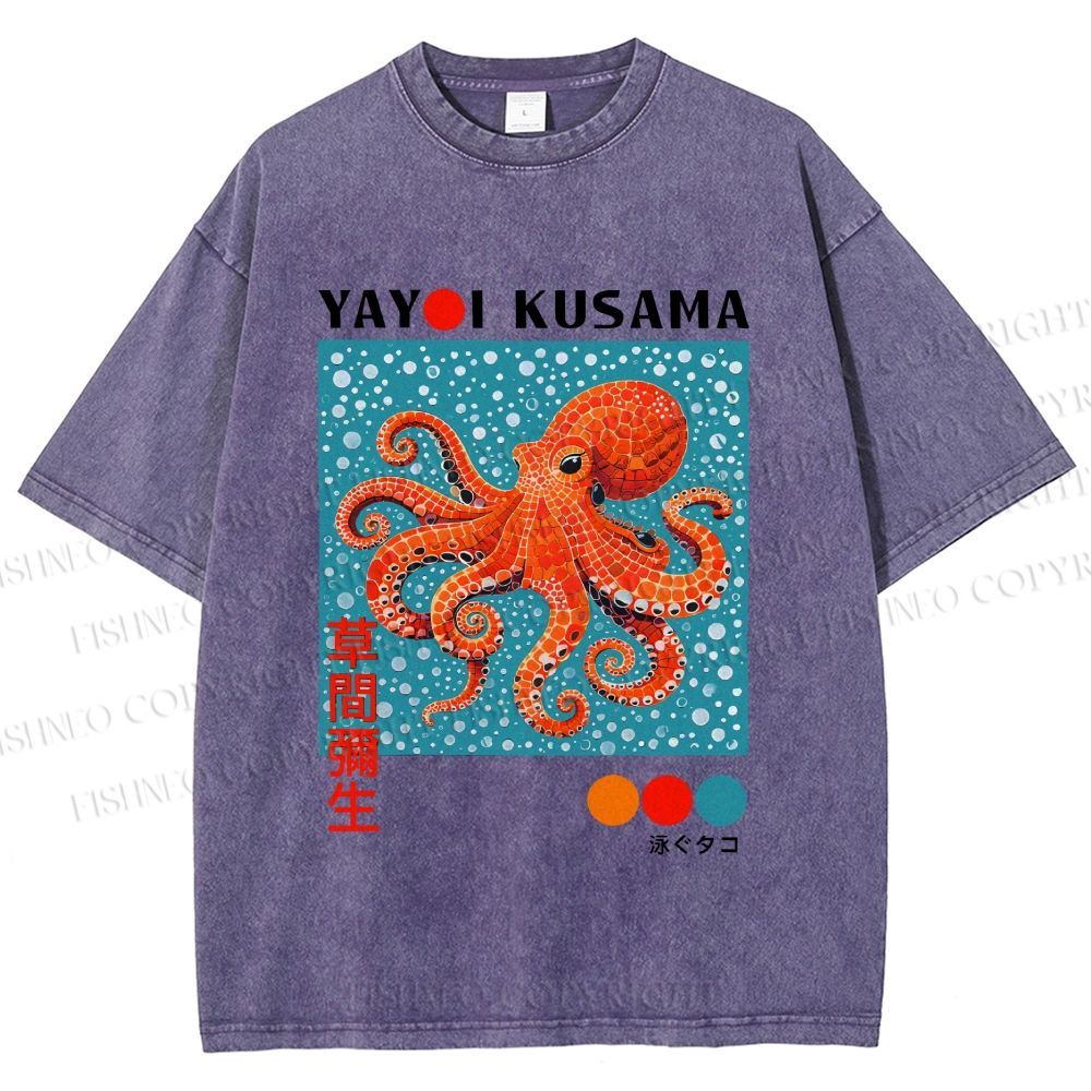 Unisex Yayoi-Style Octopus Printed Washed Tee