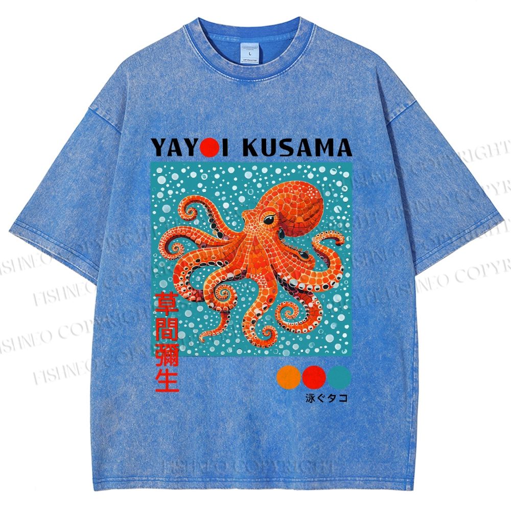 Unisex Yayoi-Style Octopus Printed Washed Tee