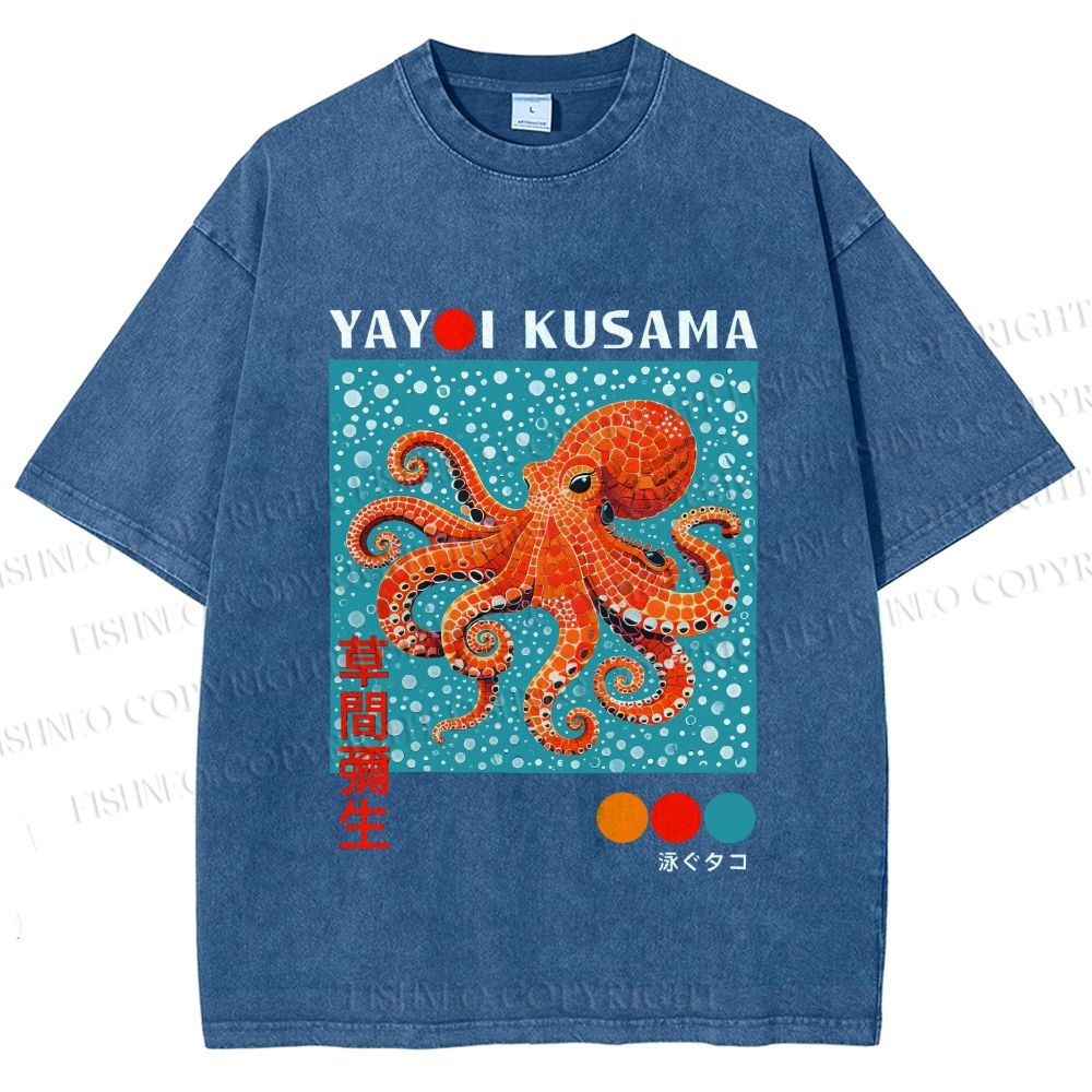 Unisex Yayoi-Style Octopus Printed Washed Tee