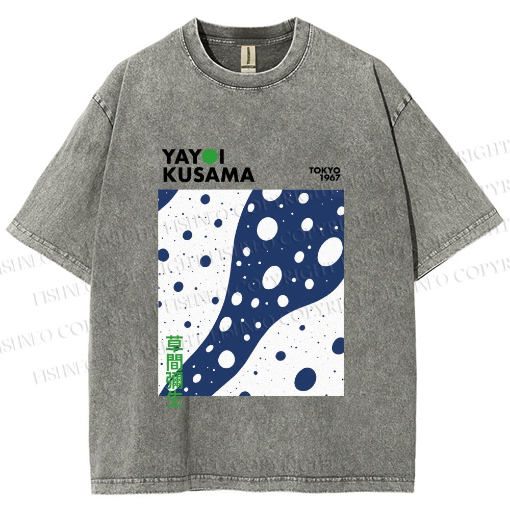 Unisex Yayoi Kusama Japanese Wave Dots Printed Washed Tee