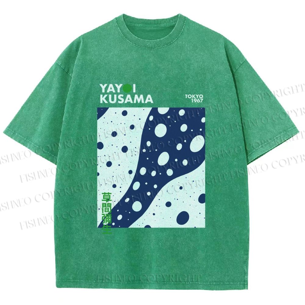 Unisex Yayoi Kusama Japanese Wave Dots Printed Washed Tee