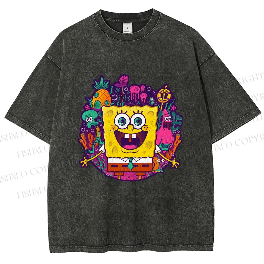 Unisex Sponge Bob Printed Washed Tee