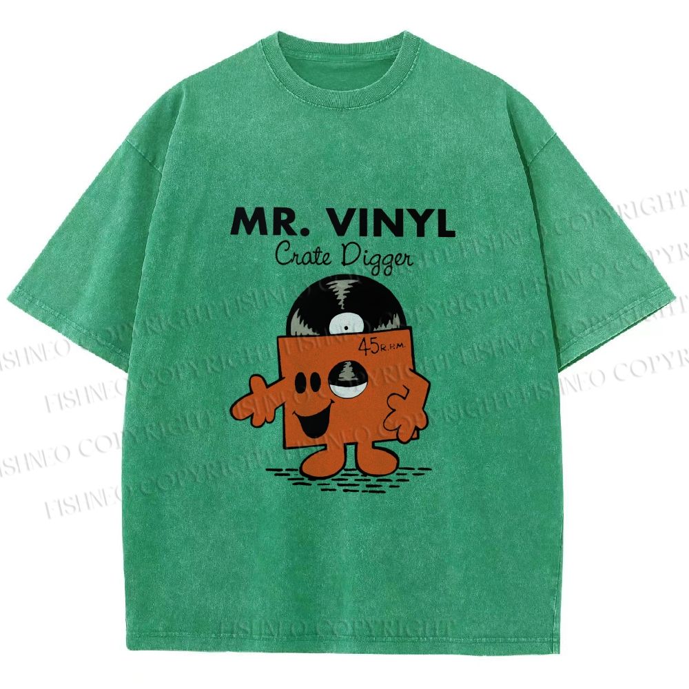 Unisex Vintage Funny Mr.Vinyl Printed Washed Tee