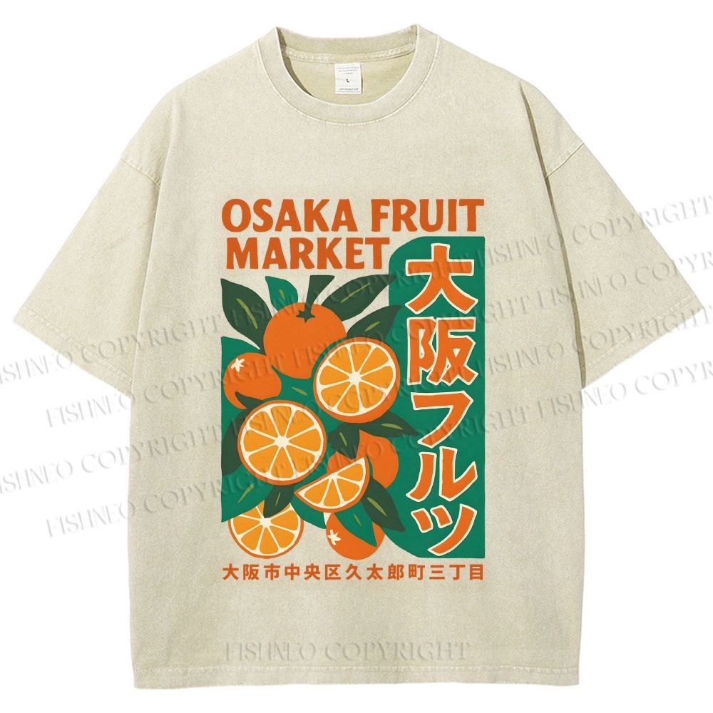 Unisex Osaka Fruit Market Printed Washed Tee