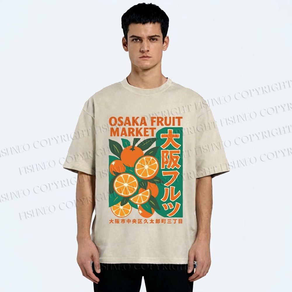 Unisex Osaka Fruit Market Printed Washed Tee