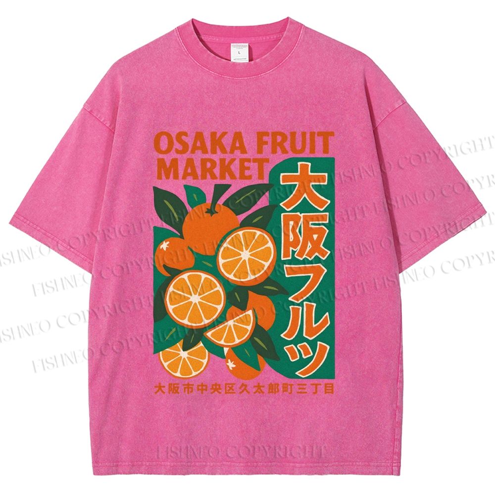 Unisex Osaka Fruit Market Printed Washed Tee