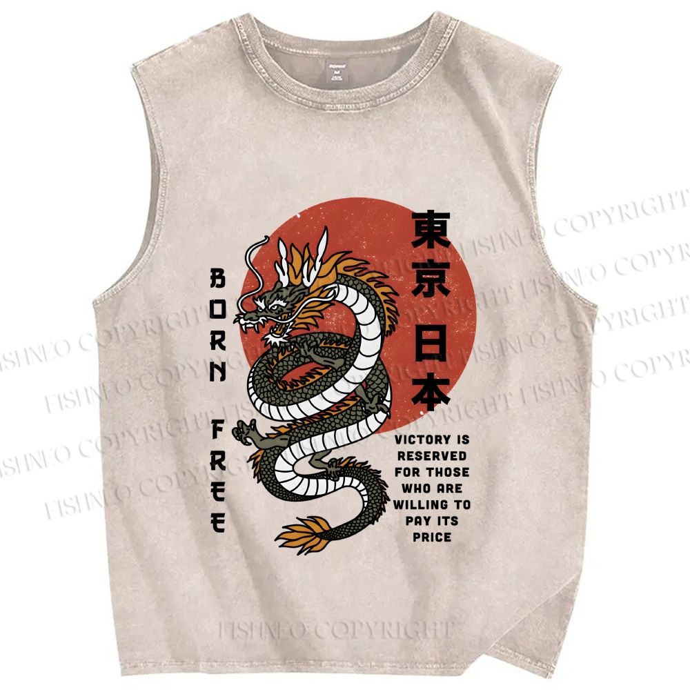 Unisex Asian Dragon Printed Washed Tank Top