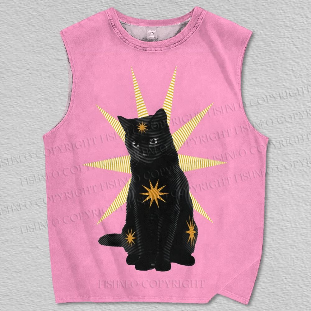 Unisex Retro Star Cat Art Printed Tank Top