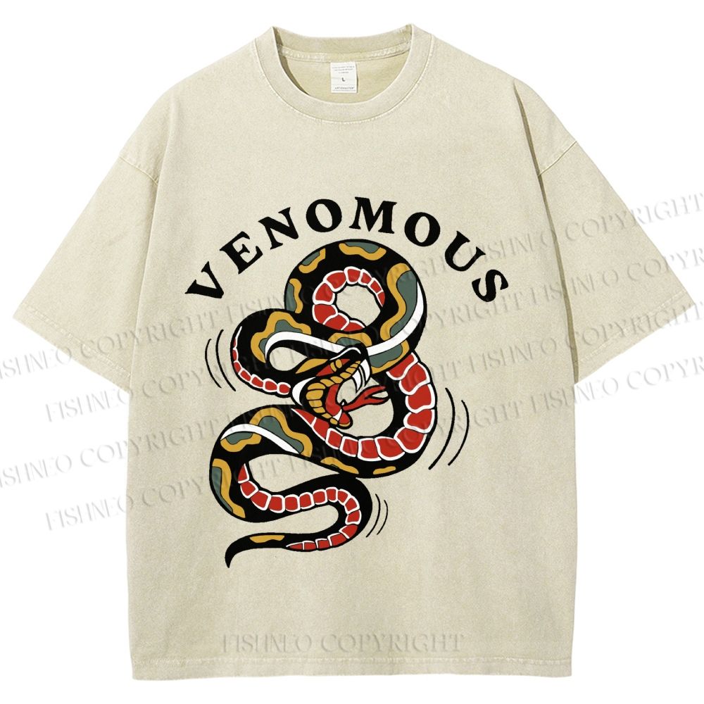 Unisex Venomous Serpent Art Printed Washed Tee