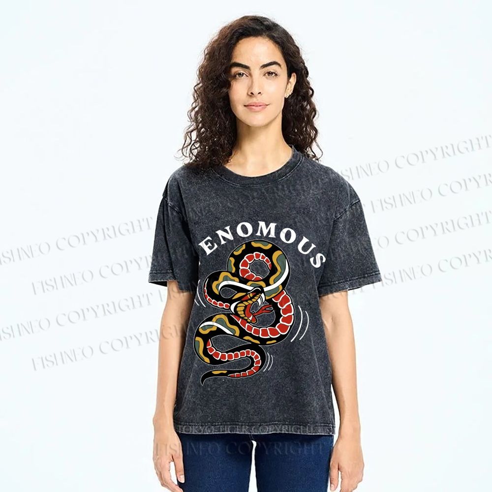 Unisex Venomous Serpent Art Printed Washed Tee