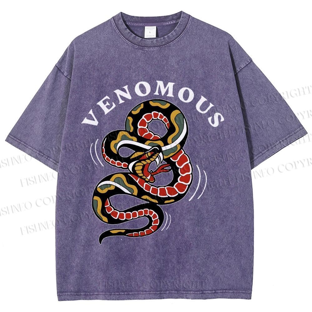 Unisex Venomous Serpent Art Printed Washed Tee