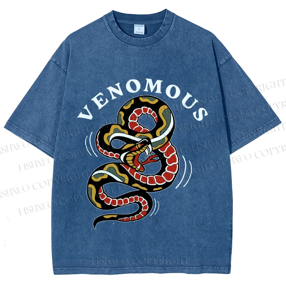 Unisex Venomous Serpent Art Printed Washed Tee