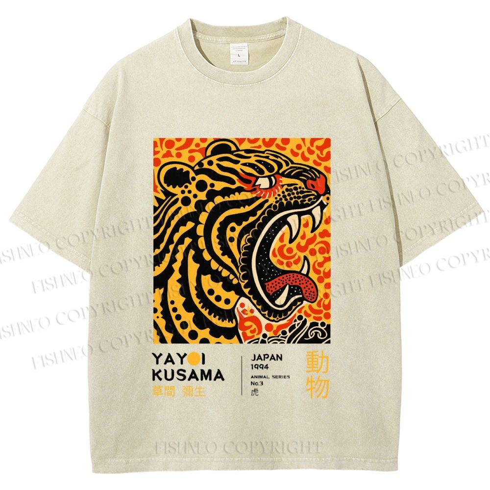 Unisex Yayoi Kusama Polka Dot Tiger Art Printed Washed Tee
