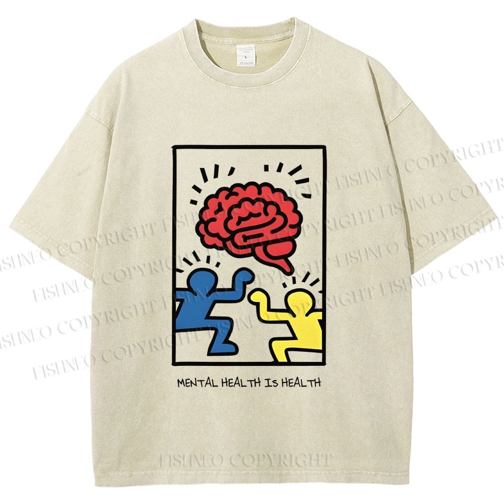 Unisex Keith Haring Mental Health is Health Printed Washed Tee