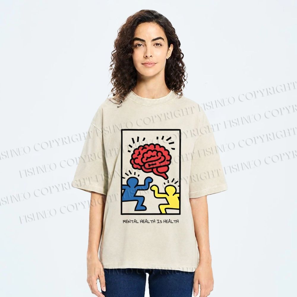 Unisex Keith Haring Mental Health is Health Printed Washed Tee