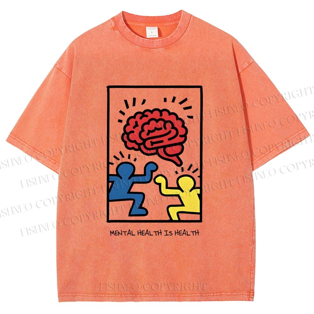Unisex Keith Haring Mental Health is Health Printed Washed Tee